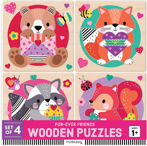 Mudpuppy Wood Puzzle Set Of 4 - Fur-Ever Friends