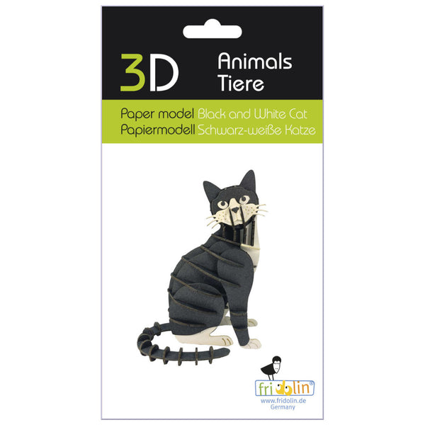Fridolin 3D Animals Paper Model - Black & White Cat