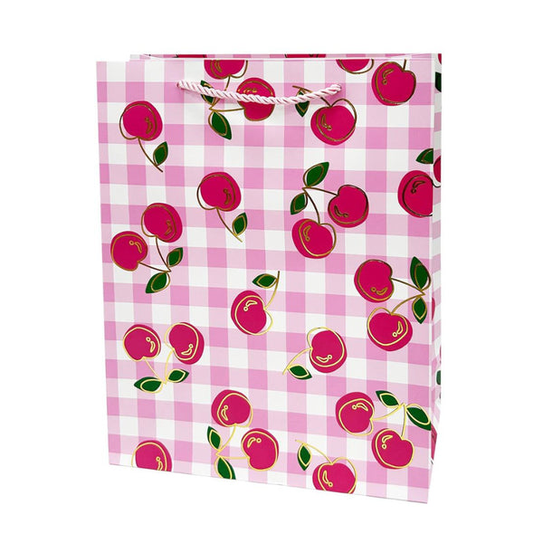 Paper Trendz Gift Bag, Medium - Cherries on Pink Gingham