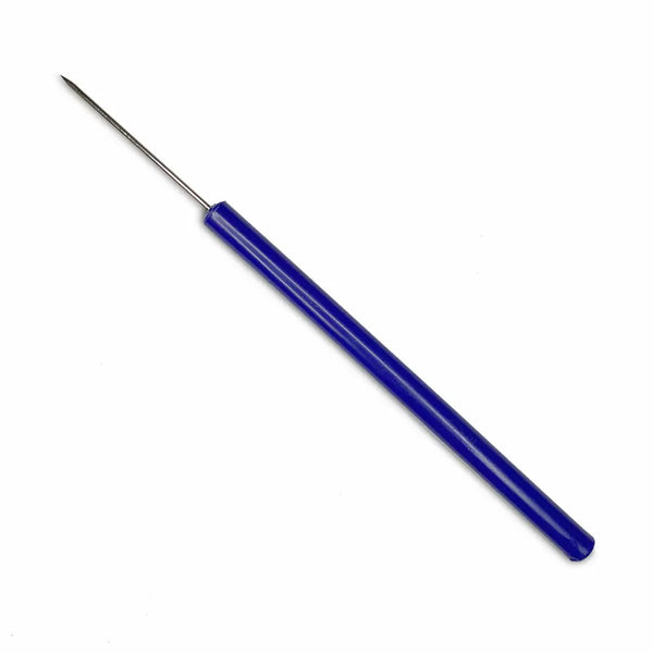 Blue-handled needle on a white background