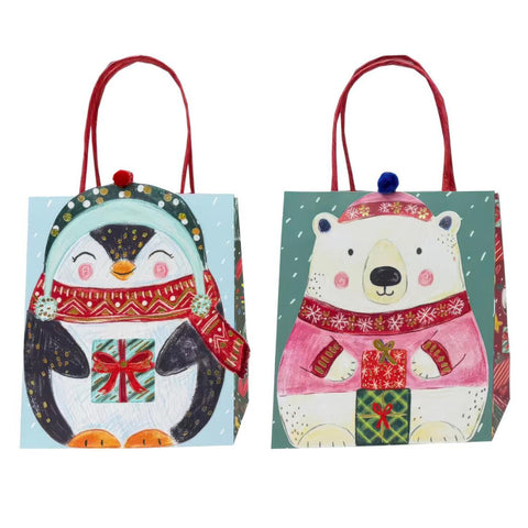 Paper Trendz Holiday Gift Bag, Small - Pom Pom Animals