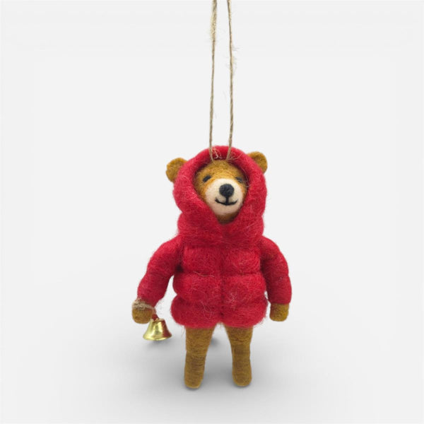 Deco Noel Holiday Ornament - Bear With Puffy Red Coat