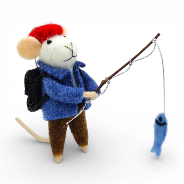 Deco Noel Holiday Ornament - Fishing Mouse