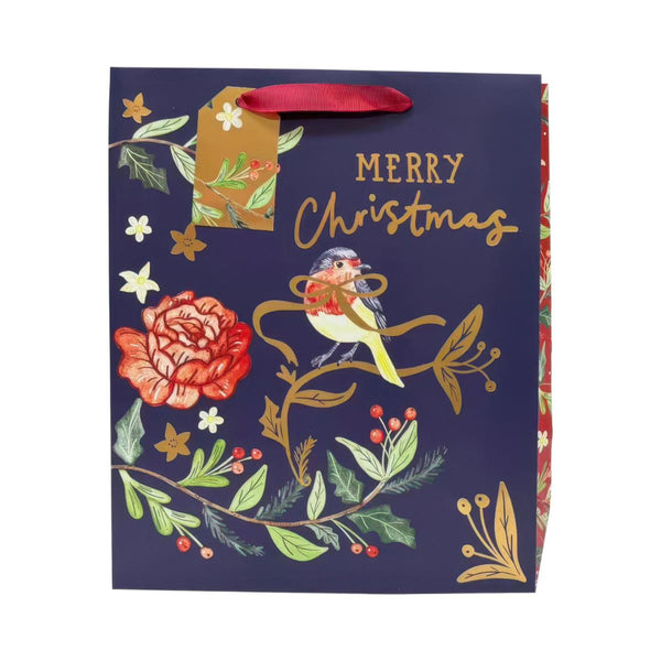 Paper Trendz Gift Bag, Large - Merry Christmas Navy Bird