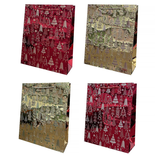 Paper Trendz Gift Bags, Medium - Metallic Trees, Assorted