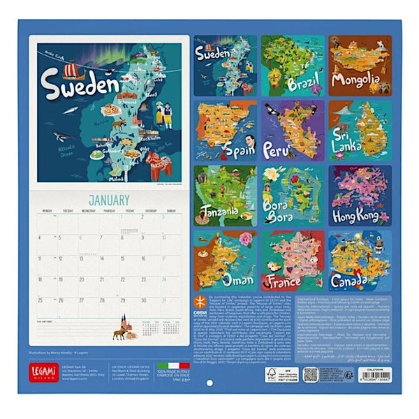 Legami 2027 Wall Calendar - Let's Travel the World