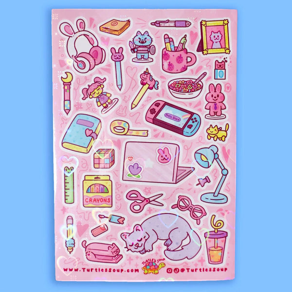 Turtle's Soup Glitter Vinyl Sticker Sheet - Kawaii Desk Stuff