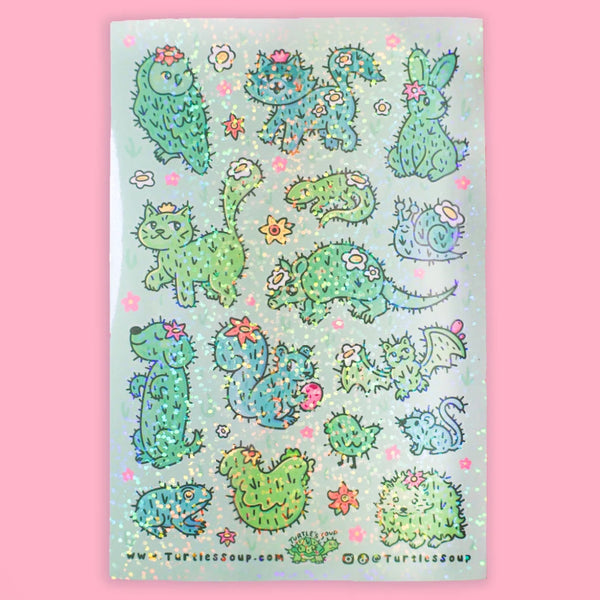 Turtle's Soup Glitter Vinyl Sticker Sheet - Cactus Critters