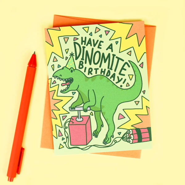 Turtle Soup Greeting Card - Dino-Mite T-Rex Dinosaur Birthday Card