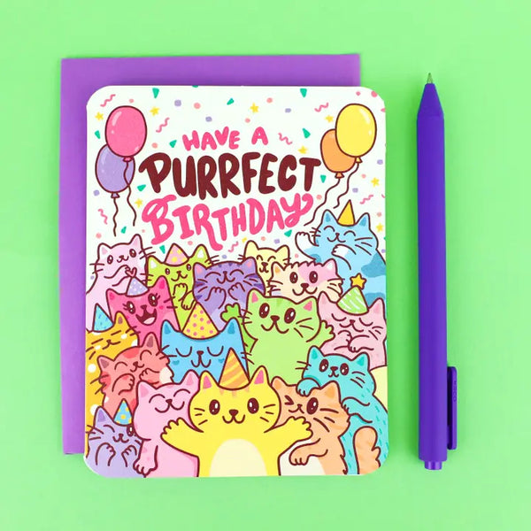 Turtle Soup Greeting Card - Have A Purrfect Birthday Cat