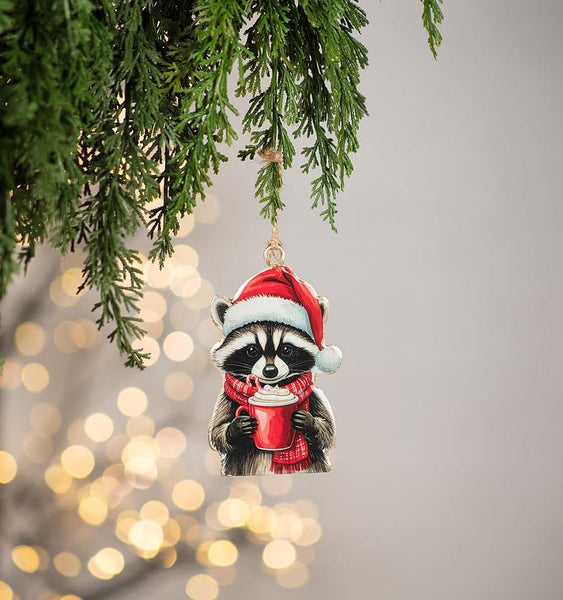 Abbott Hanging Mental Ornament - Raccoon in Santa Hat