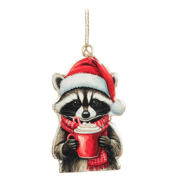 Abbott Hanging Mental Ornament - Raccoon in Santa Hat