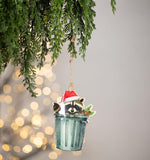 Abbott Hanging Metal Ornament - Raccoon in Trash Can