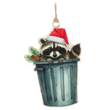 Abbott Hanging Metal Ornament - Raccoon in Trash Can