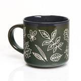 Cognitive Surplus Hand Carved 15oz Ceramic Mug - Pressed Leaves
