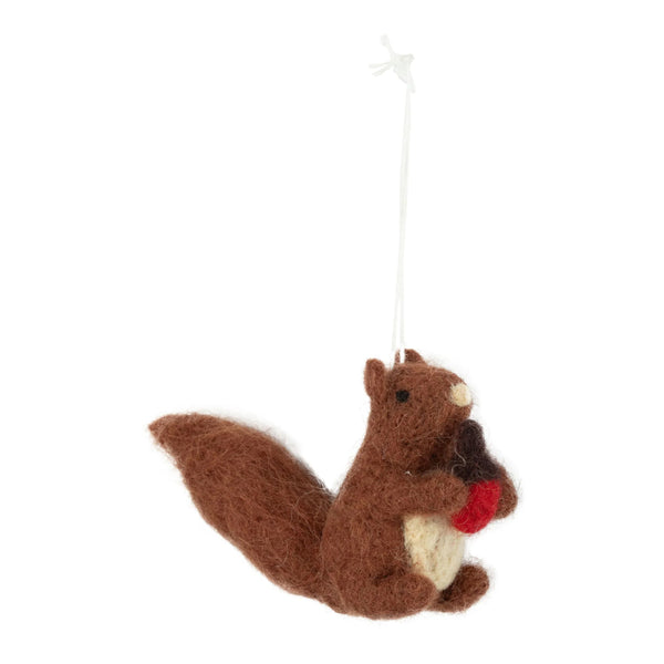 Silver Tree Felt Ornament Brown Squirrel With Nut