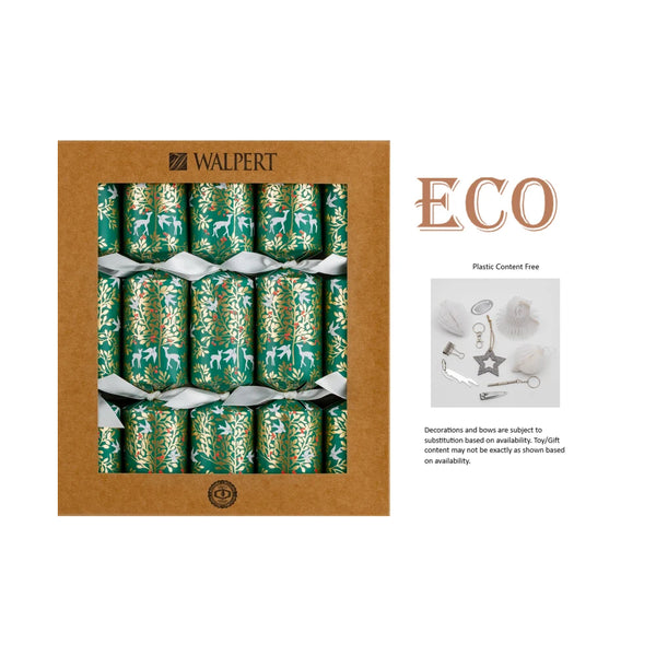 Walpert Holiday Crackers 10pk ECO Green Foliage & Deer