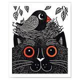 Cardiau Nico Greeting Card - Happy Cat with Bird Nest