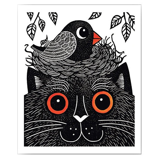Cardiau Nico Greeting Card - Happy Cat with Bird Nest