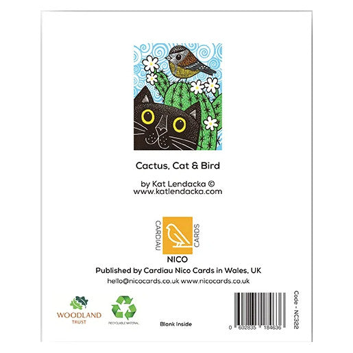 Cardiau Nico Greeting Card - Cactus, Cat & Bird