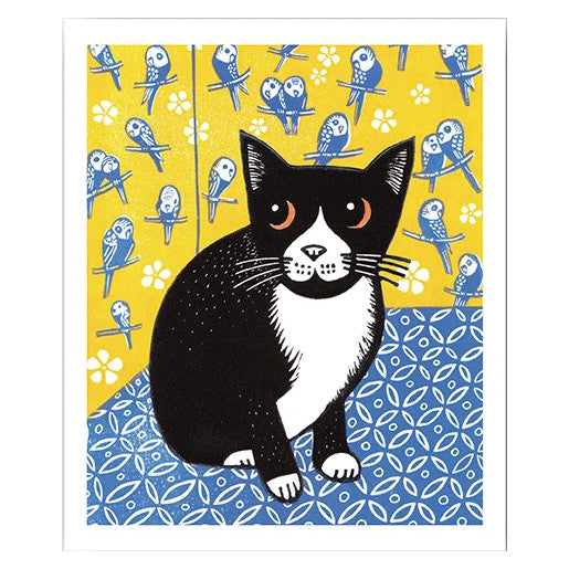 Cardiau Nico Greeting Card - Buffy Cat with Budgies