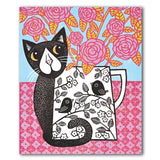 Cardiau Nico Greeting Card - Cat & Roses