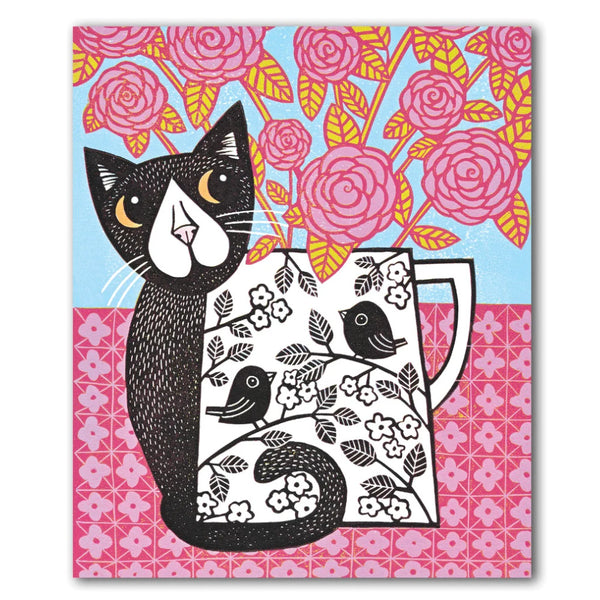Cardiau Nico Greeting Card - Cat & Roses