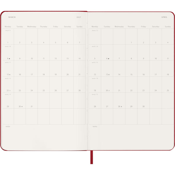 Moleskine 2027 Agenda - Weekly, Large Hard Cover, Red