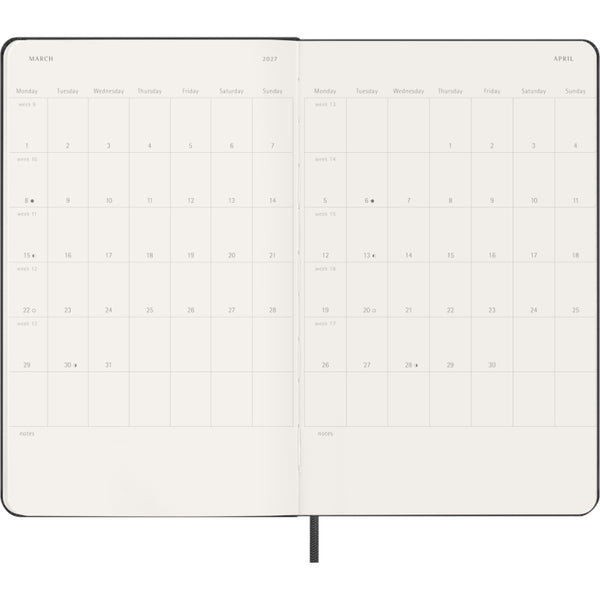 Moleskine 2027 Agenda - Weekly Horizontal, Large Hard Cover, Black