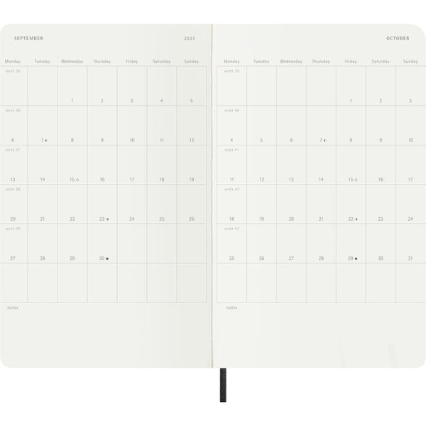 Moleskine 2027 Agenda - Weekly, Large Soft Cover, Black