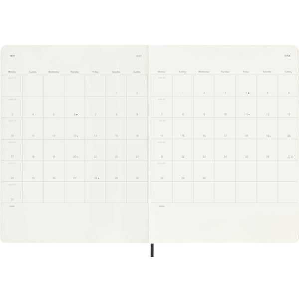 Moleskine 2027 Agenda - Weekly, XL Soft Cover, Black