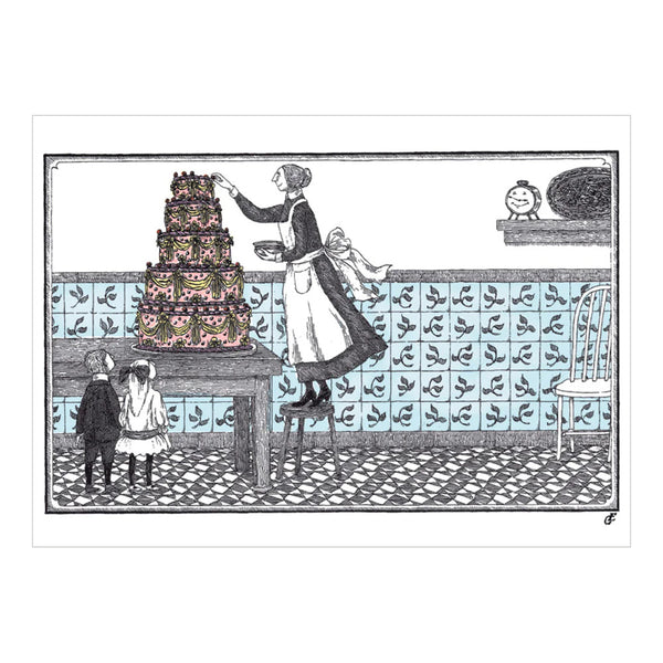 Pomegranate Birthday Greeting Card - Edward Gorey Tall Cake
