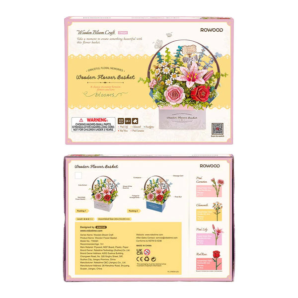 Robotime Rowood DIY Wooden Flower Model Kit - Flower Basket