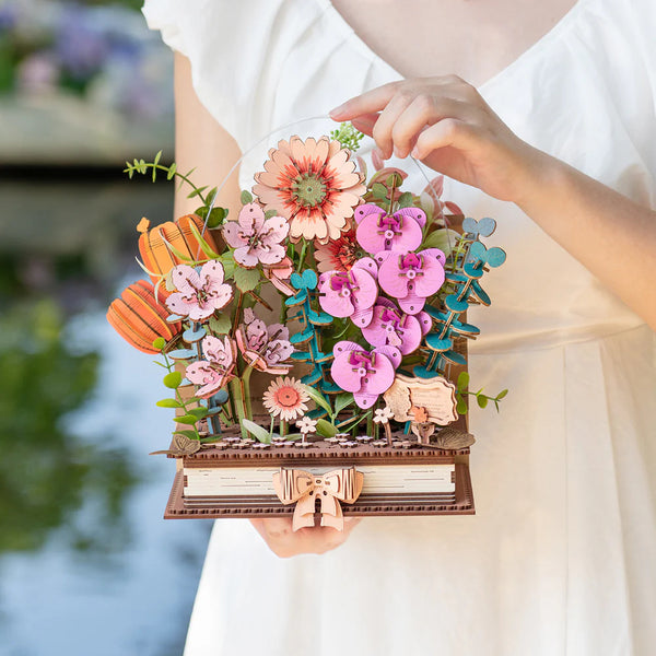 Robotime Rowood DIY Wooden Flower Model Kit - Blooming Book