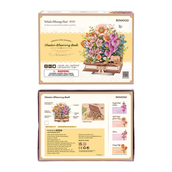 Robotime Rowood DIY Wooden Flower Model Kit - Blooming Book
