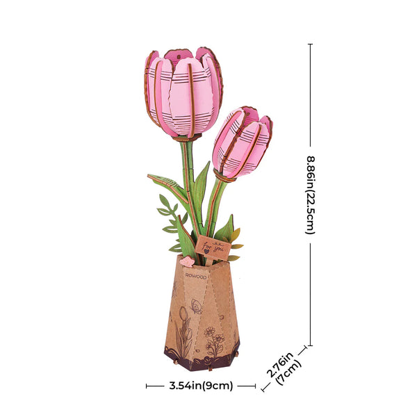 Robotime Rowood DIY Wooden Flower Model Kit - Pink Tulip