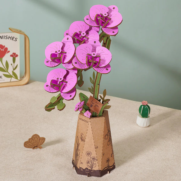 Robotime Rowood DIY Wooden Flower Model Kit - Purple Moth Orchid