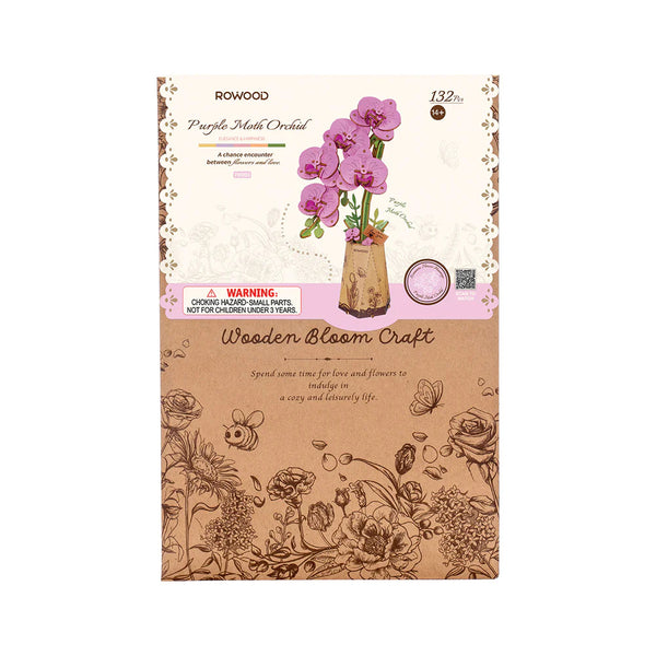 Robotime Rowood DIY Wooden Flower Model Kit - Purple Moth Orchid