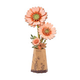 Robotime Rowood DIY Wooden Flower Model Kit - Orange Gerbera Daisy