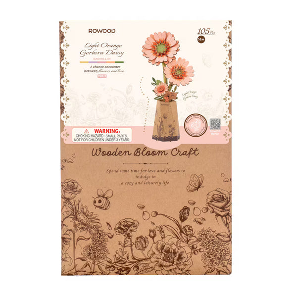 Robotime Rowood DIY Wooden Flower Model Kit - Orange Gerbera Daisy