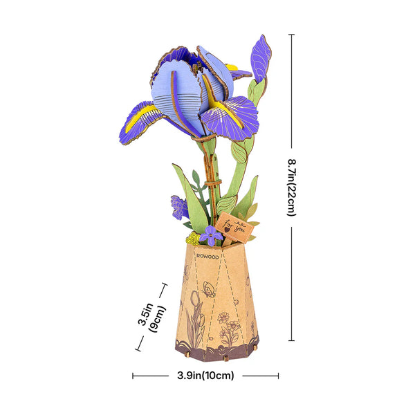 Robotime Rowood DIY Wooden Flower Model Kit - Purple Iris