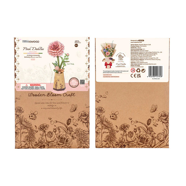 Robotime Rowood DIY Wooden Flower Model Kit - Pink Dahlia
