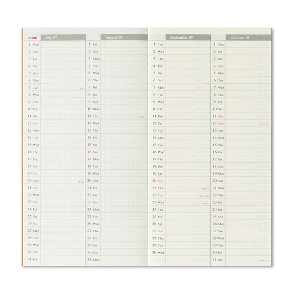 Traveler's Company 2026 Regular Size Refill - Weekly Vertical 2nd Half