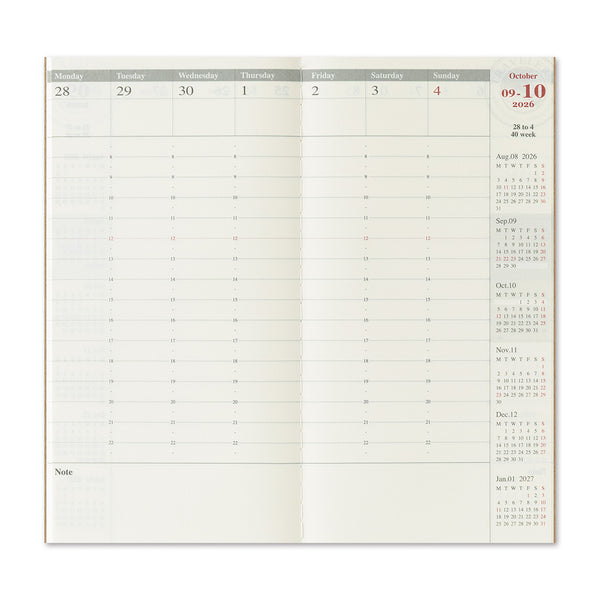 Traveler's Company 2026 Regular Size Refill - Weekly Vertical 2nd Half
