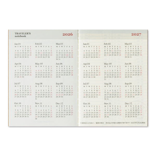Traveler's Company 2026 Passport Notebook Refill - Weekly 2nd Half