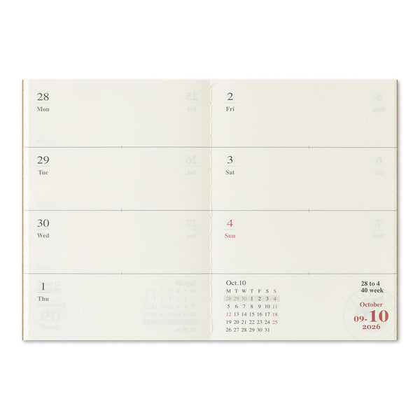 Traveler's Company 2026 Passport Notebook Refill - Weekly 2nd Half