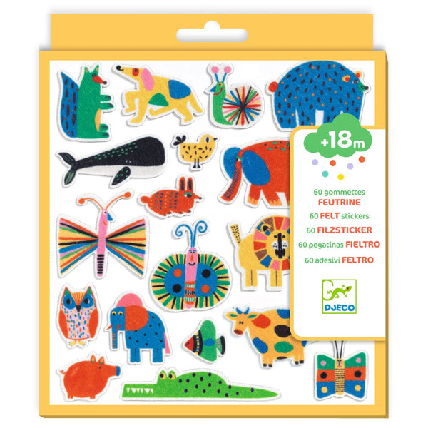Djeco Felt Stickers Set 60pk Animals Everywhere!