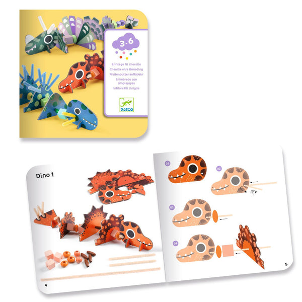 Djeco Chenille Wire Threading & Bead Craft Kit - Terrible Dinos