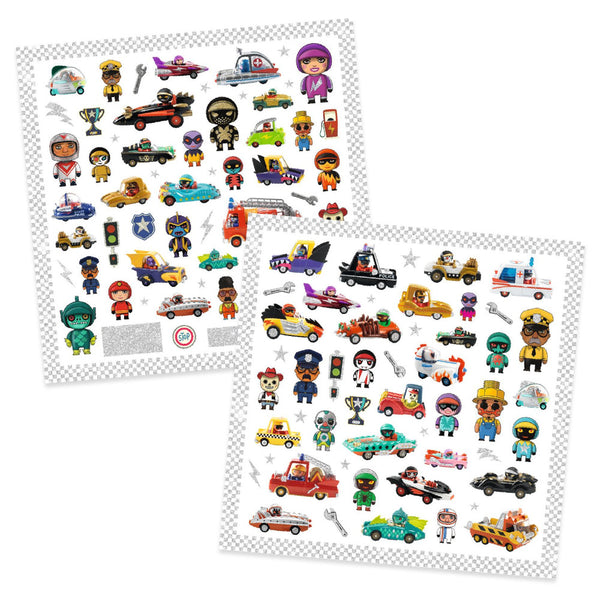 Djeco Metallic Stickers 160pk World of Crazy Motors