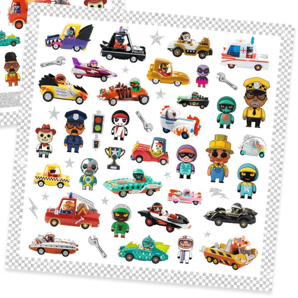 Djeco Metallic Stickers 160pk World of Crazy Motors